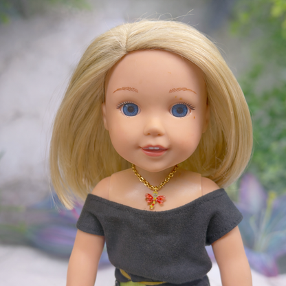 Yellow Orange Dragonfly Charm Gold Chain Doll Necklace • 14 Inch Fashion Doll Jewelry