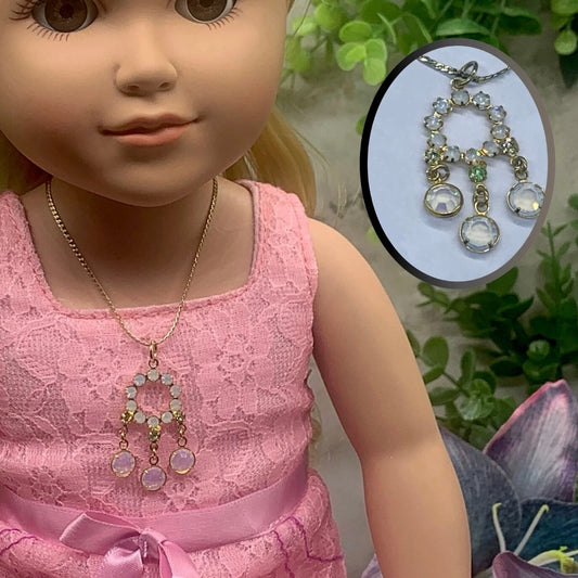 Crystal Rhinestone Gold Dangle Pendant Doll Necklace • 18” Fashion Doll Jewelry