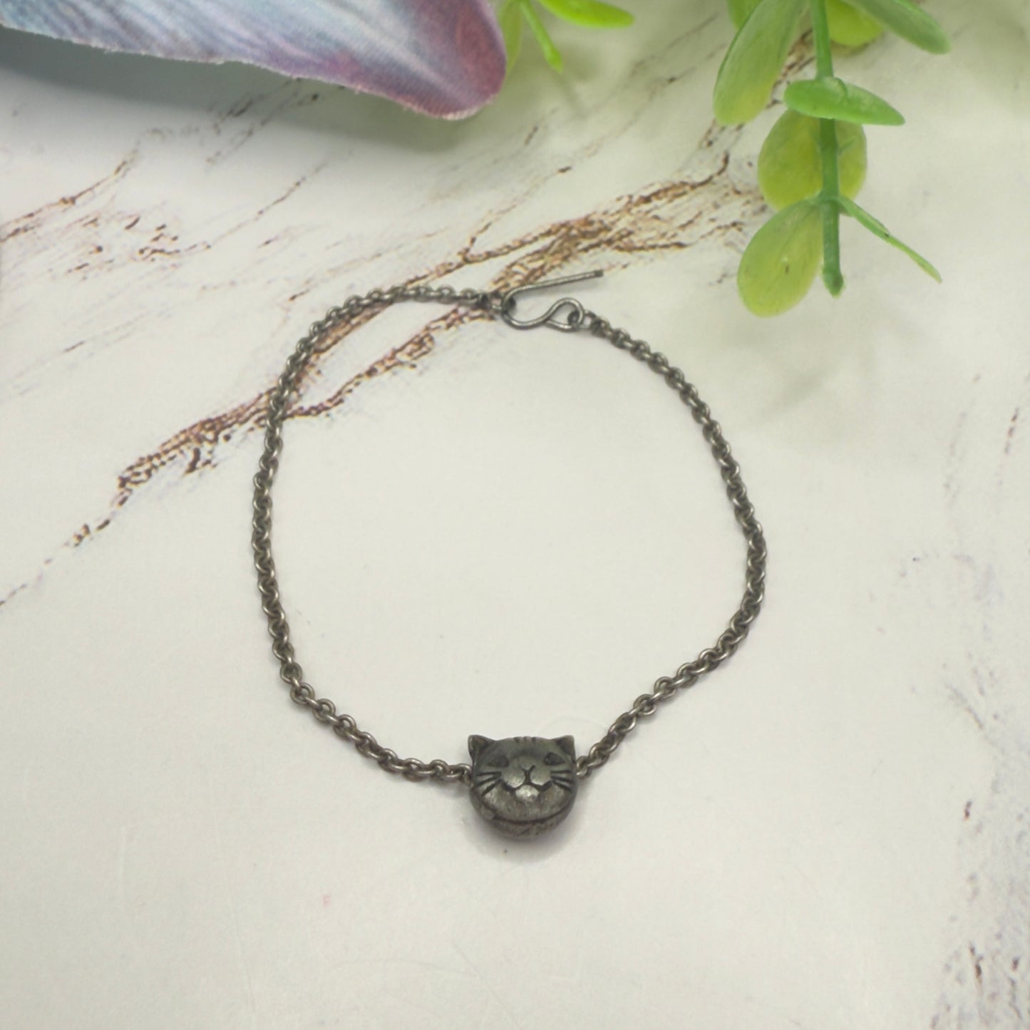 Silver Pewter Tone Cat Slide Charm Doll Necklace • 18 Inch Fashion Doll Jewelry