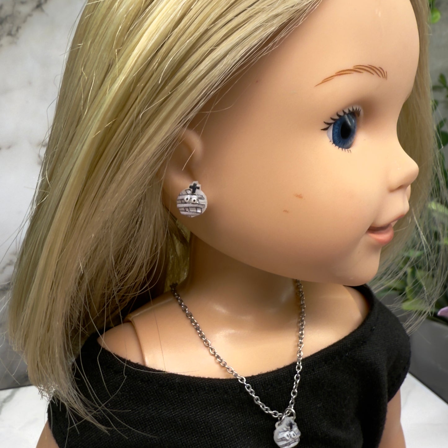 Mummy Halloween Doll Necklace and Earrings Set • 14 Inch Doll Jewelry