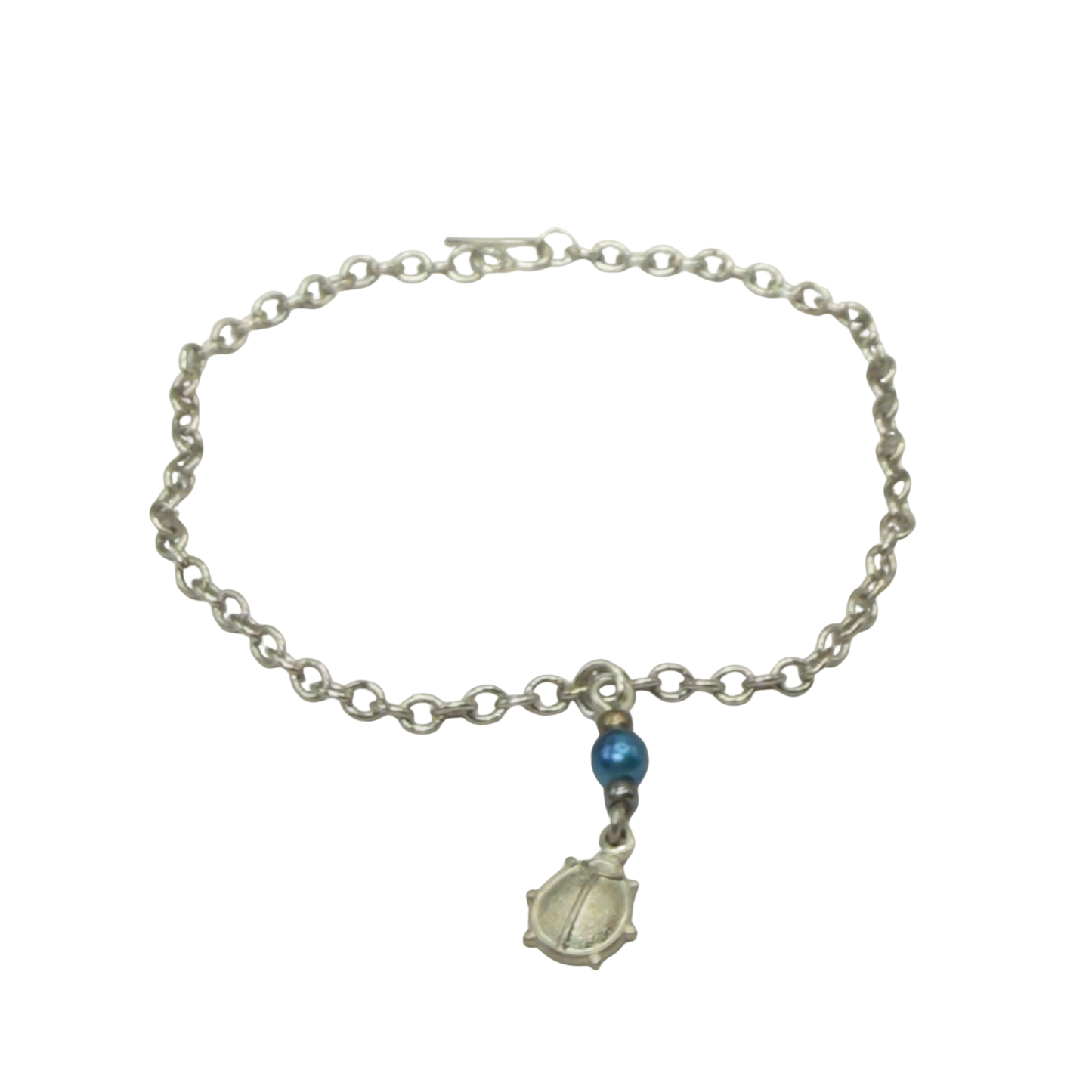 Silver Lady Bug Blue Pearl Charm Doll Necklace • 18 Inch Fashion Doll Jewelry