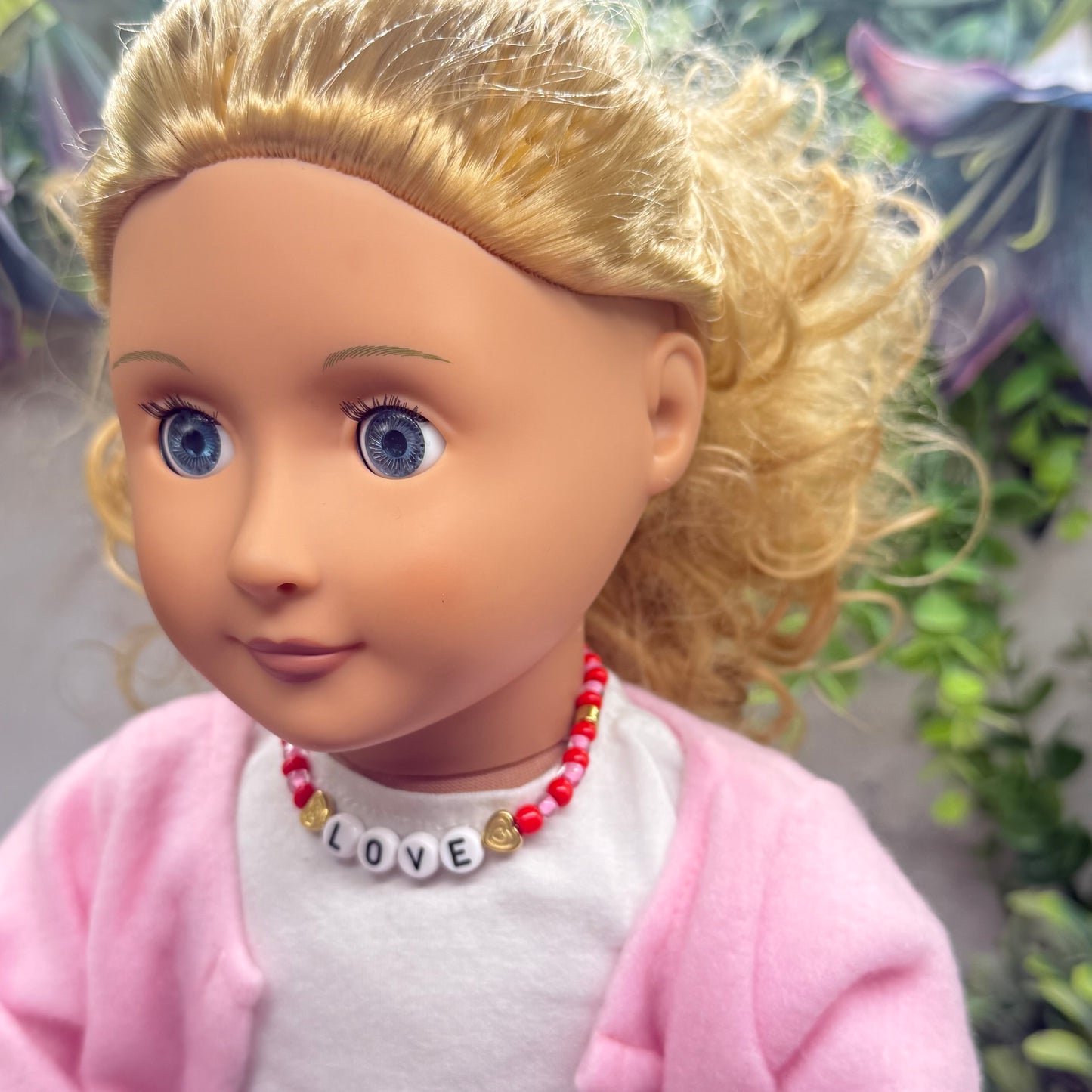 Pink Red Beaded LOVE Heart Valentine’s Day Doll Necklace • 18 Inch Fashion Doll Jewelry