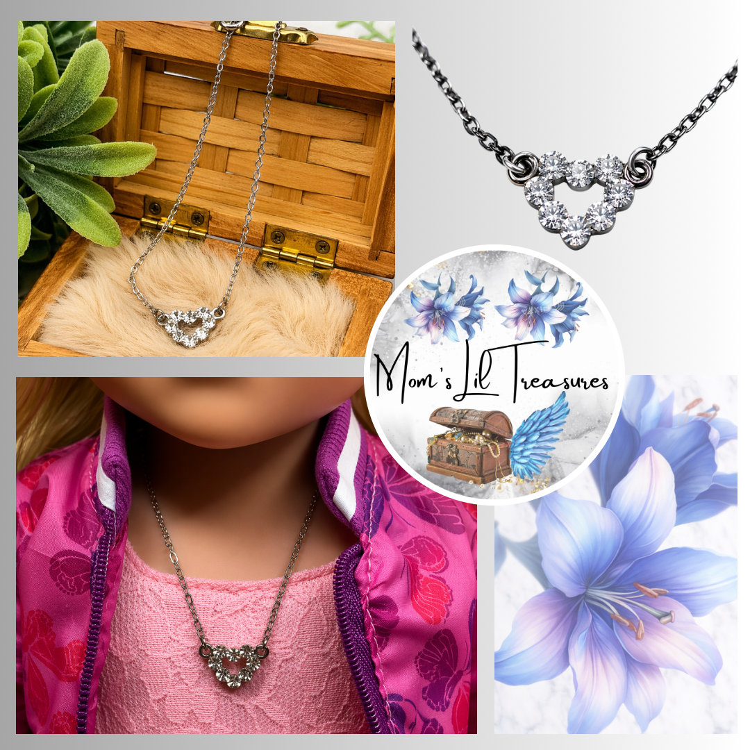 Silver Chain Rhinestone Heart Pendant Doll Necklace for 18 Inch Fashion Doll Jewelry