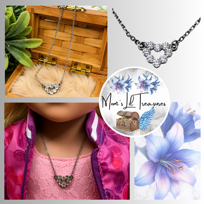 Silver Chain Rhinestone Heart Pendant Doll Necklace for 18 Inch Fashion Doll Jewelry