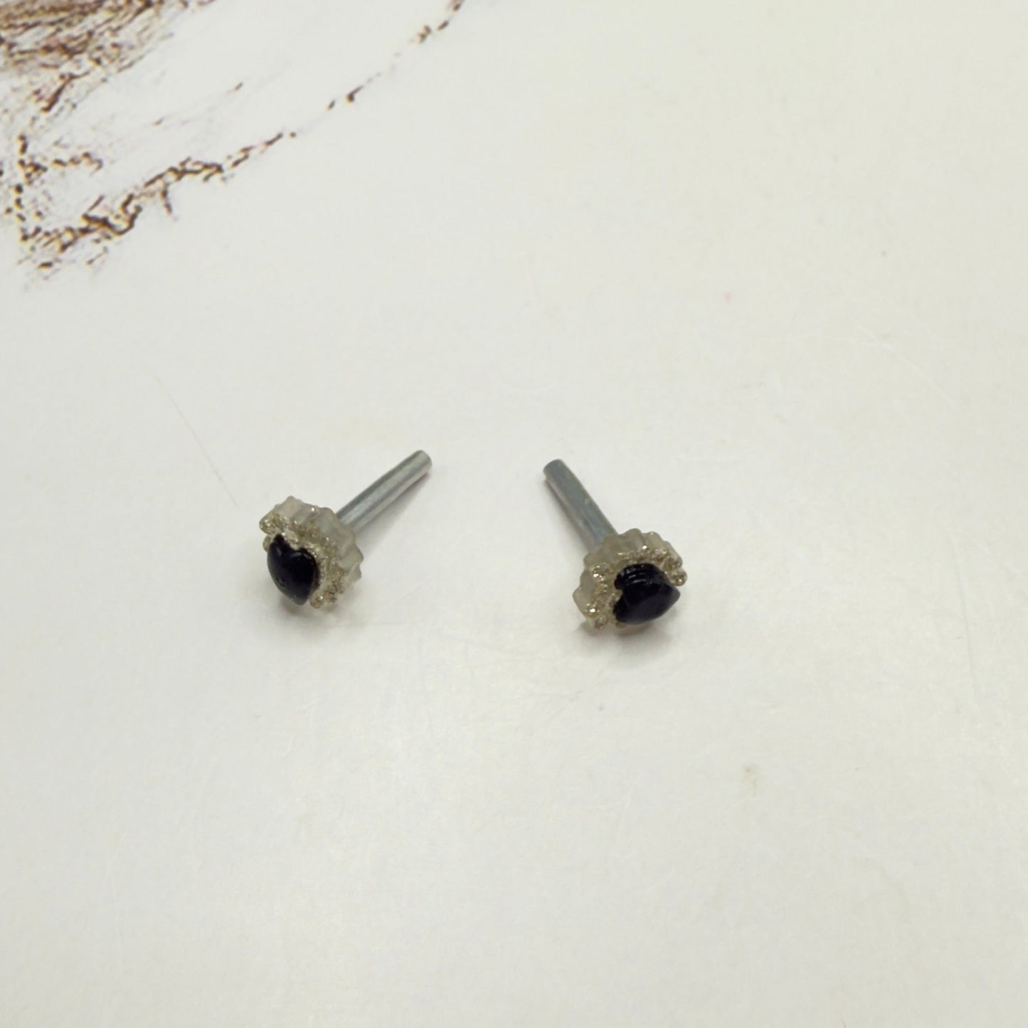 Black Center Glittery Ruffle Heart Post Doll Earrings • 2mm Post for 18 Inch Fashion Doll