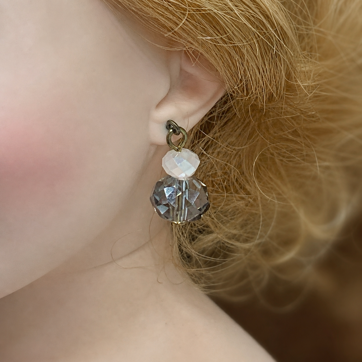 Gray Milky Crystal Dangle Doll Earrings • 18-20” Vintage Doll Jewelry