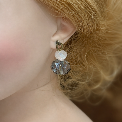 Gray Milky Crystal Dangle Doll Earrings • 18-20” Vintage Doll Jewelry