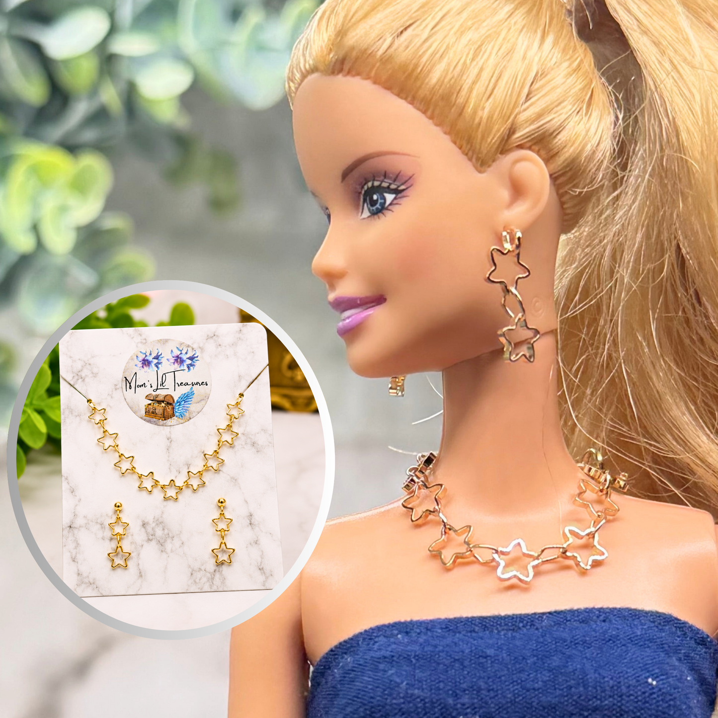 Open Work Gold Star Chain Doll Necklace & Earrings Set for 10-12 Inch 1:6 Fashion Doll