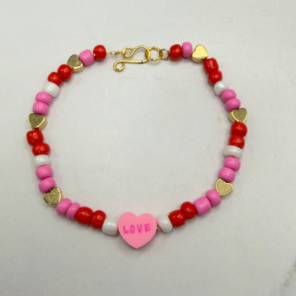 Pink Red White Beaded Love Heart Valentine’s Day Necklace • 18 Inch Fashion Doll Jewelry