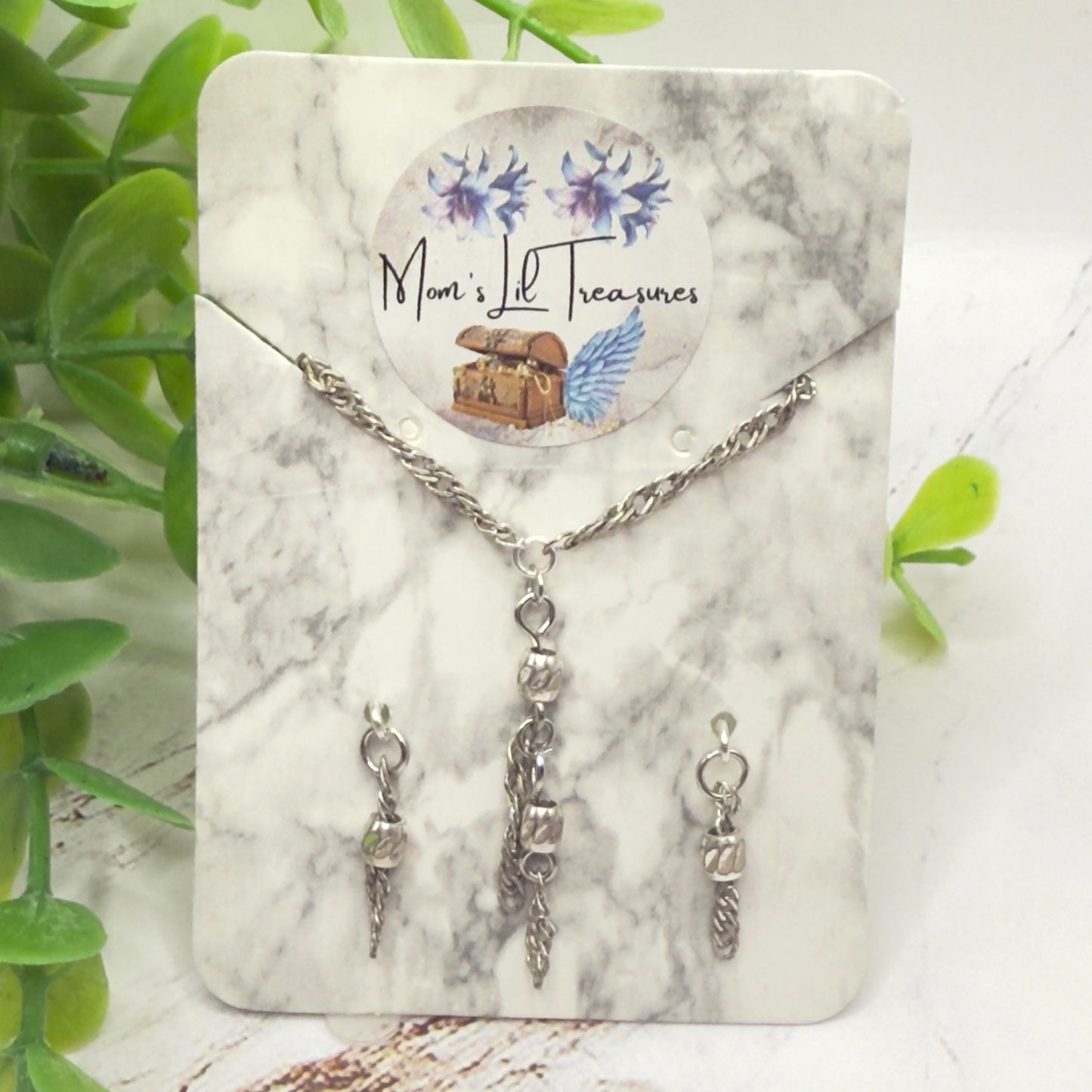 Silver Chain Beaded Tassel Style Doll Necklace & Earring • 16 Inch Fashion Doll Jewelry