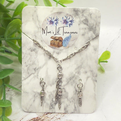 Silver Chain Beaded Tassel Style Doll Necklace & Earring • 16 Inch Fashion Doll Jewelry