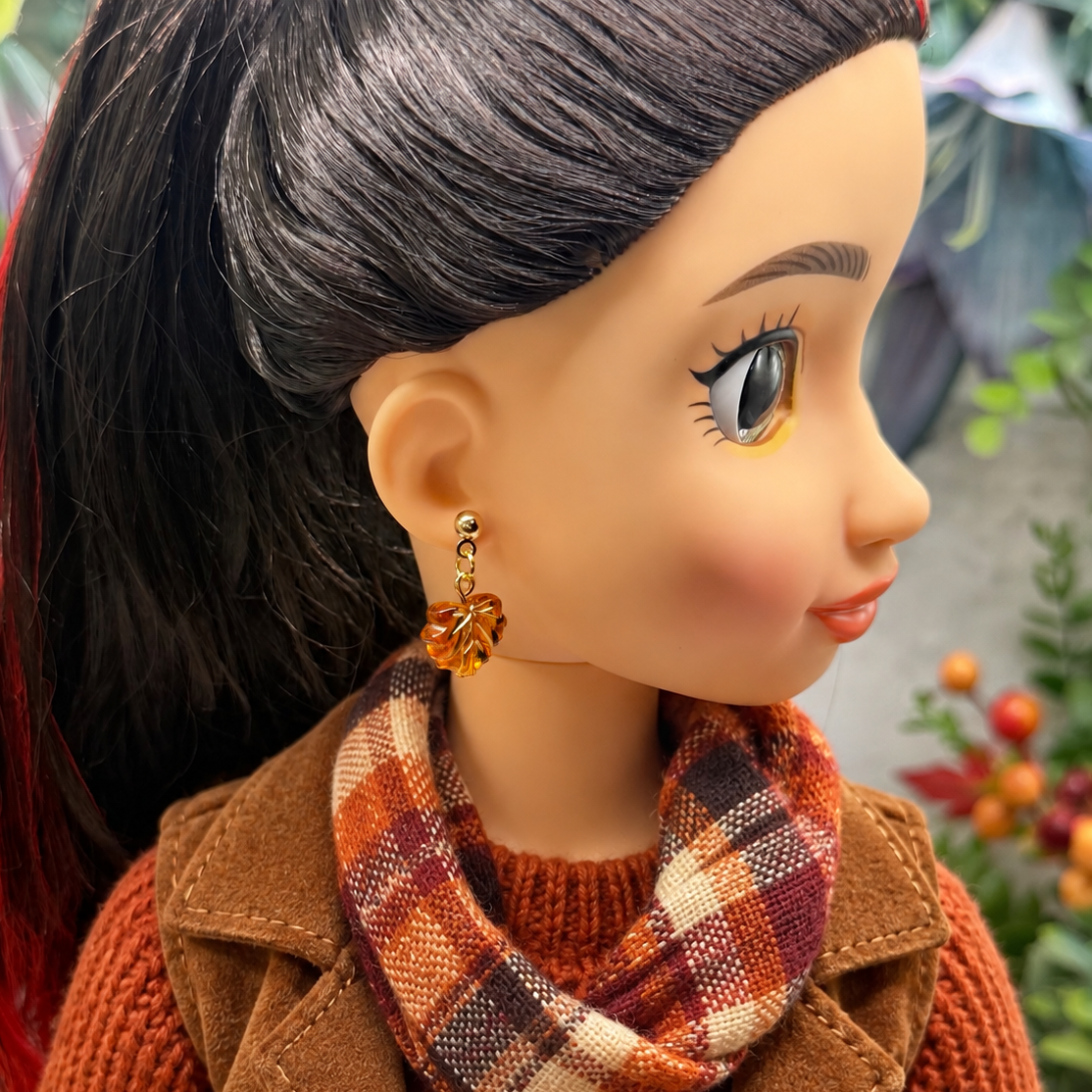 Fall Autumn Leaf Dangle Post Doll Earrings | for 18 Inch Fashion Dolls