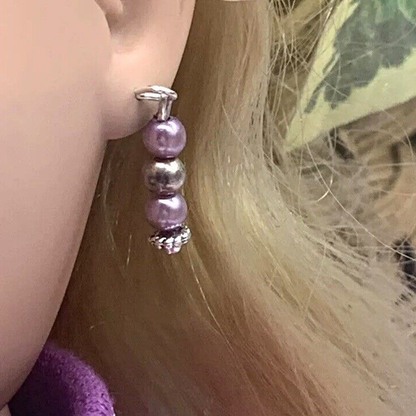 Light Purple Lilac Pearl Silver Necklace Earrings Set • 18 inch Fashion Doll Jewelry