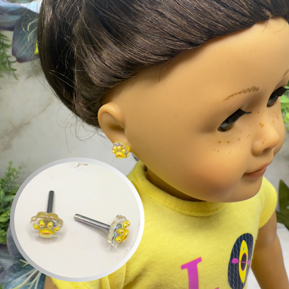 Yellow Paw Print Post Doll Earrings • 2mm Post fit 18 Inch Fashion Doll