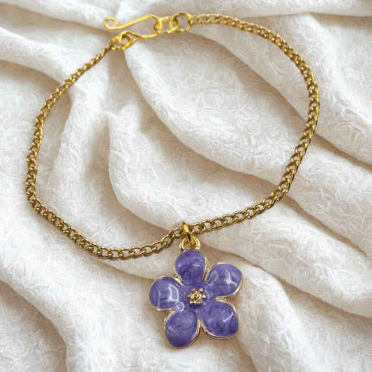 Purple Flower Charm Gold Chain Doll Necklace • 18 Inch Fashion Doll Jewelry