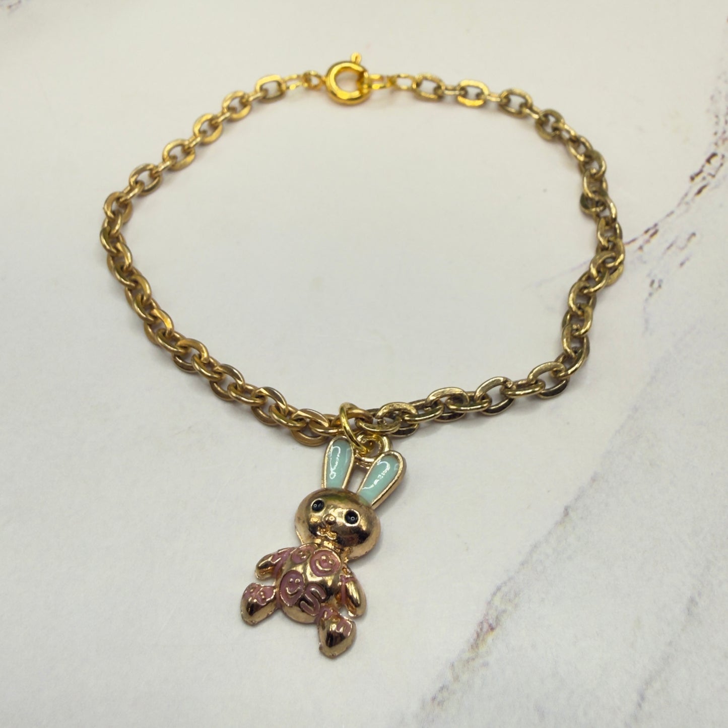 Bunny Blue & Purple Enamel Detail Charm Doll Necklace Easter • 18 Inch Fashion Doll Jewelry