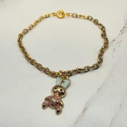 Bunny Blue & Purple Enamel Detail Charm Doll Necklace Easter • 18 Inch Fashion Doll Jewelry