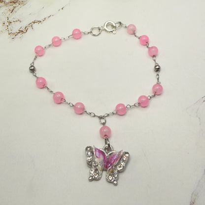 Translucent Pink Bead Butterfly Charm Doll Necklace • 18 Inch Fashion Doll Jewelry