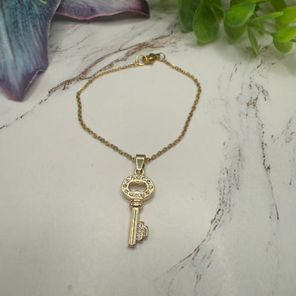 Gold Key Rhinestone Accent Pendant Doll Necklace • 18 Inch Fashion Doll Jewelry