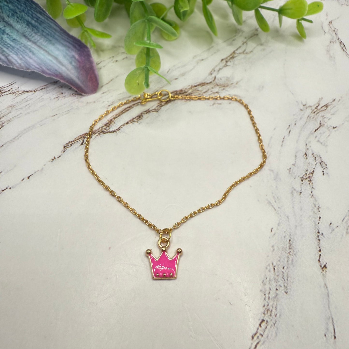 Pink Crown Charm Gold Chain Doll Necklace • 18 Inch Fashion Doll Jewelry