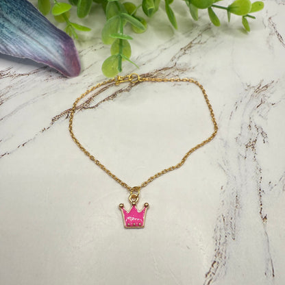 Pink Crown Charm Gold Chain Doll Necklace • 18 Inch Fashion Doll Jewelry