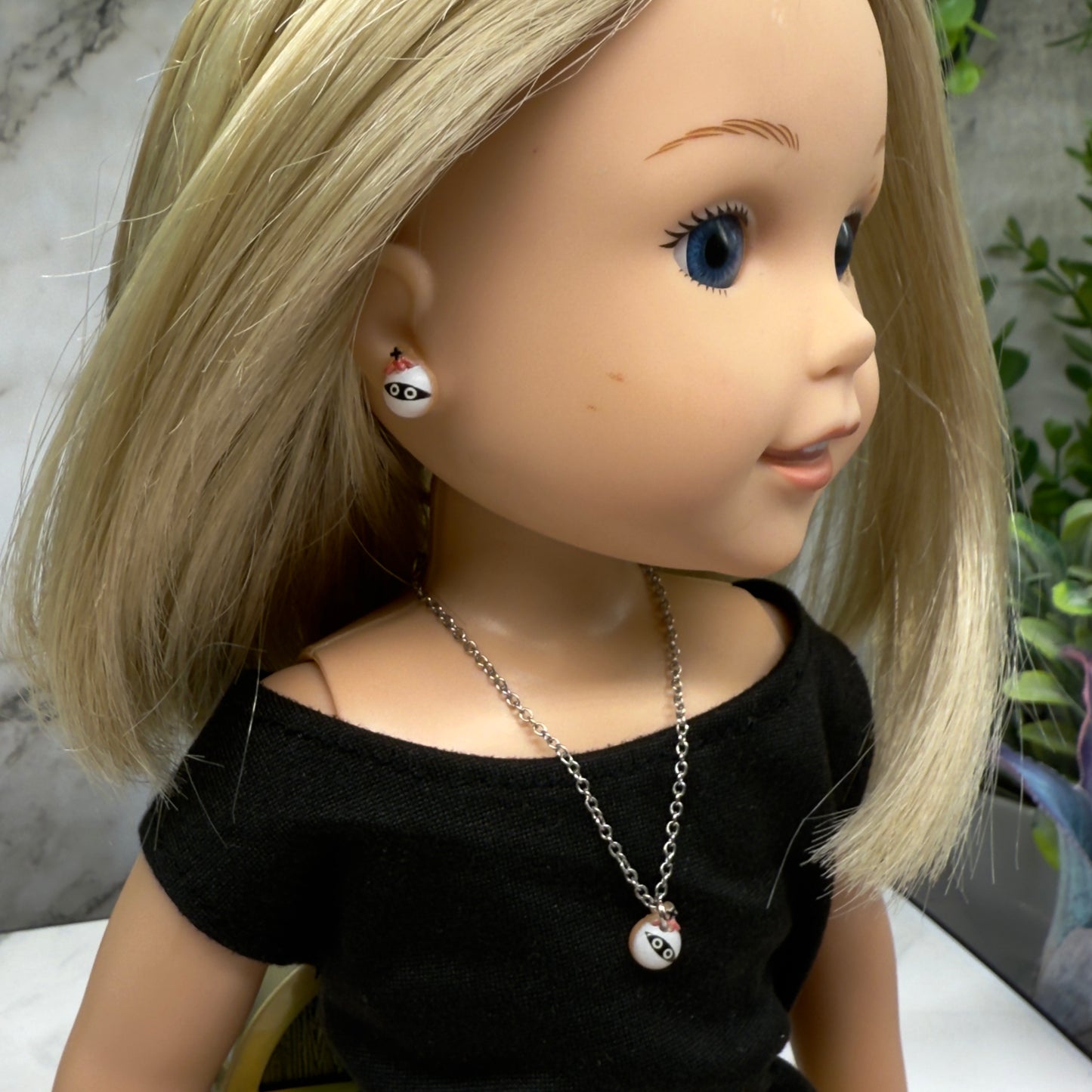 Halloween Mummy Charm Doll Necklace and Earrings Set • 14 Inch Doll Jewelry