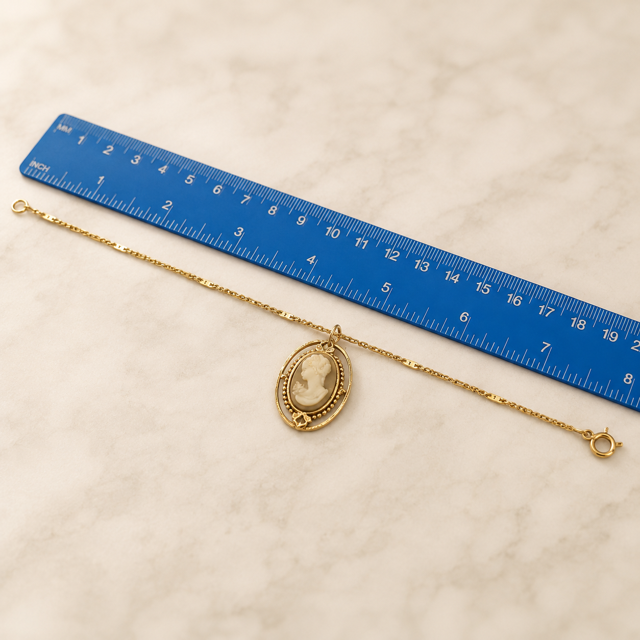 Tan Brown Cameo Gold Tone Doll Necklace • 18 Inch Doll Jewelry