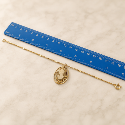 Tan Brown Cameo Gold Tone Doll Necklace • 18 Inch Doll Jewelry