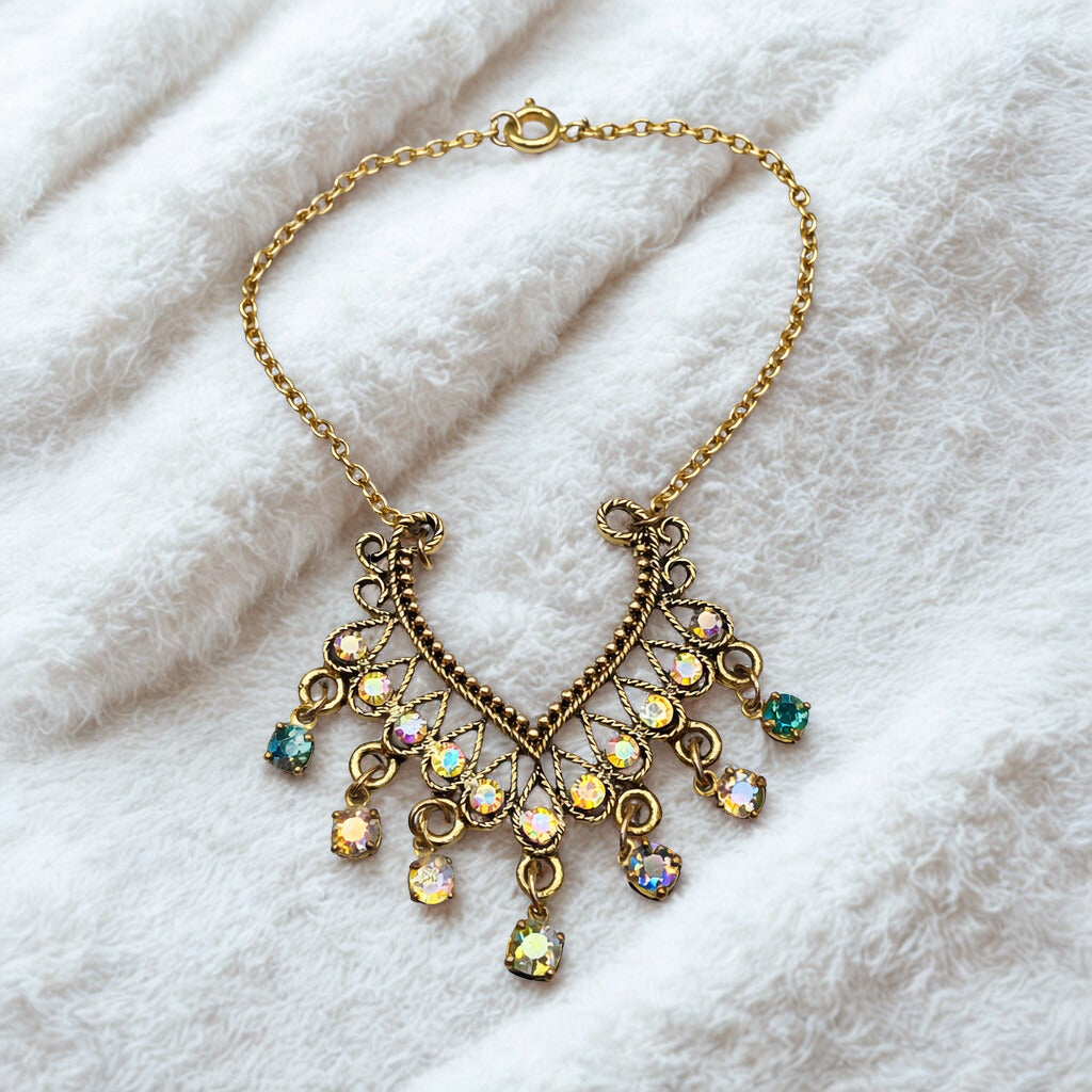 Collar-style Pendant Dangle Aurora Borealis Rhinestone Gold Chain Doll Necklace • 18 Inch Fashion Doll Jewelry