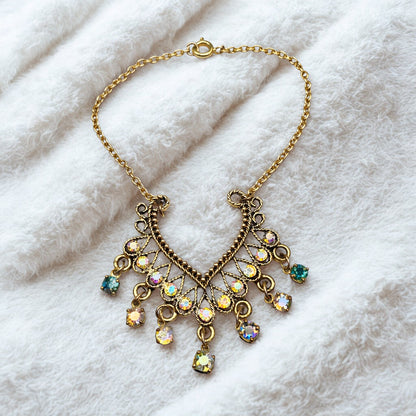 Collar-style Pendant Dangle Aurora Borealis Rhinestone Gold Chain Doll Necklace • 18 Inch Fashion Doll Jewelry