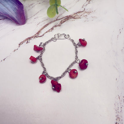 Red Stone Dangles Silver Chain Doll Necklace • 16 Inch Fashion Doll Jewelry