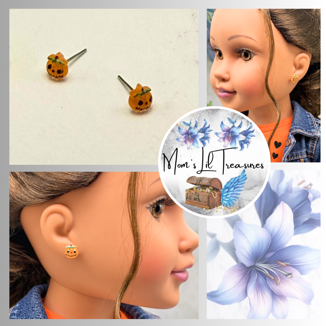 Pumpkin Halloween Post Doll Earrings | for 18 Inch Fashion Dolls
