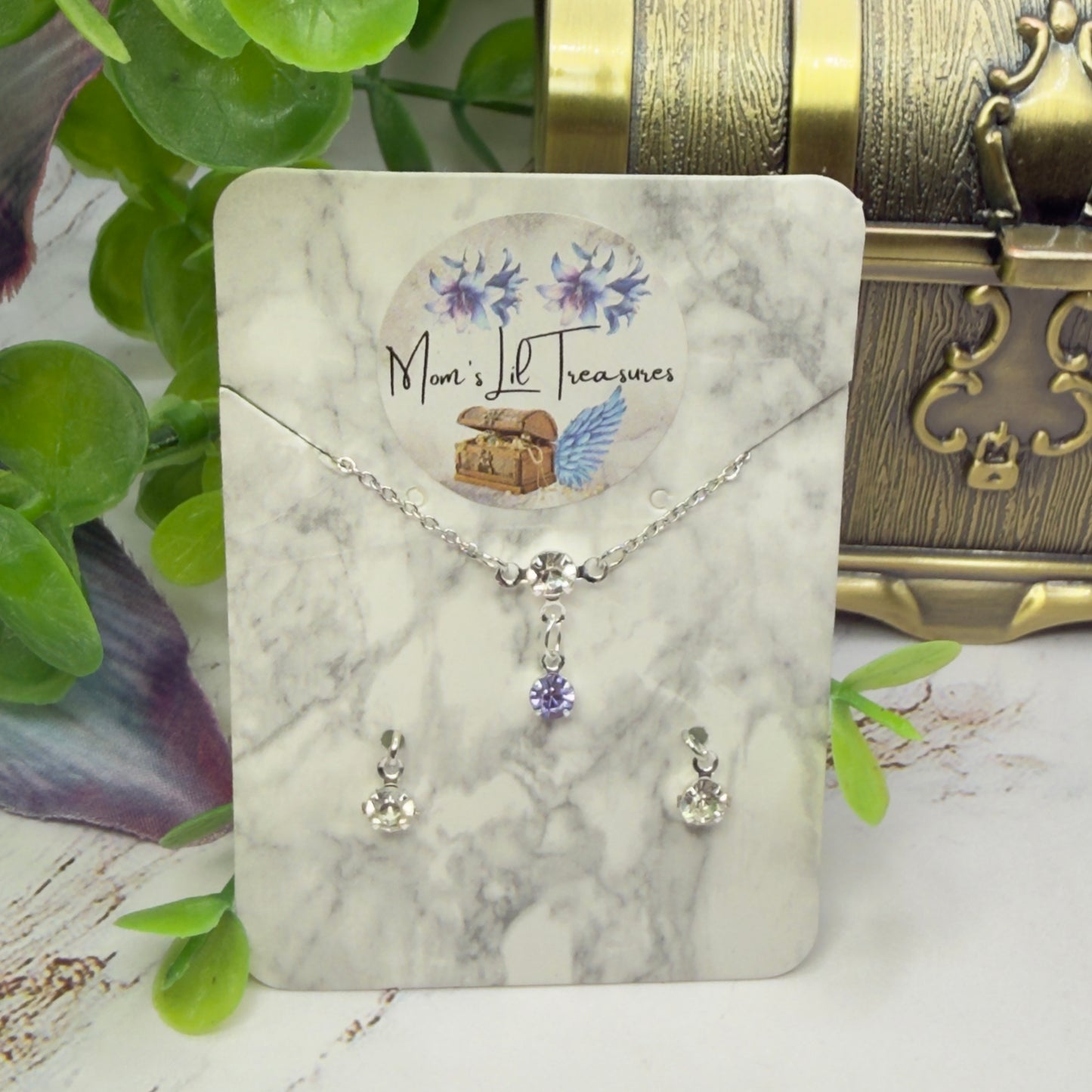 Clear & Light Purple Silver Doll Necklace & Earrings • 16 Inch Fashion Doll Jewelry