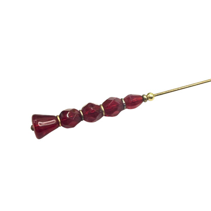 Ruby Red Faceted Glass Crystal Stacked Bead Hatpin Gold Tone Accents • 6 Inch