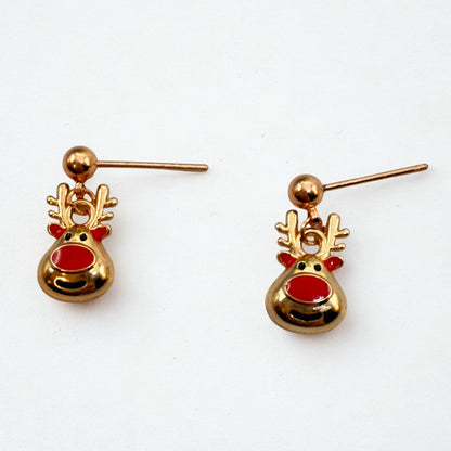Copper Rose Gold Tone Rudolph Red Nose Reindeer Christmas Dangle Doll Earrings • 18 Inch Fashion Doll Jewelry