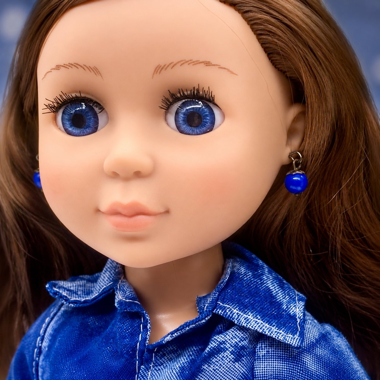 Blue Glass Round Dangle Doll Earrings · 14 Inch Fashion Doll Jewelry