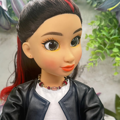 Red Black Multi Color Beaded Wire Strung Doll Necklace • 18 Inch Fashion Doll Jewelry