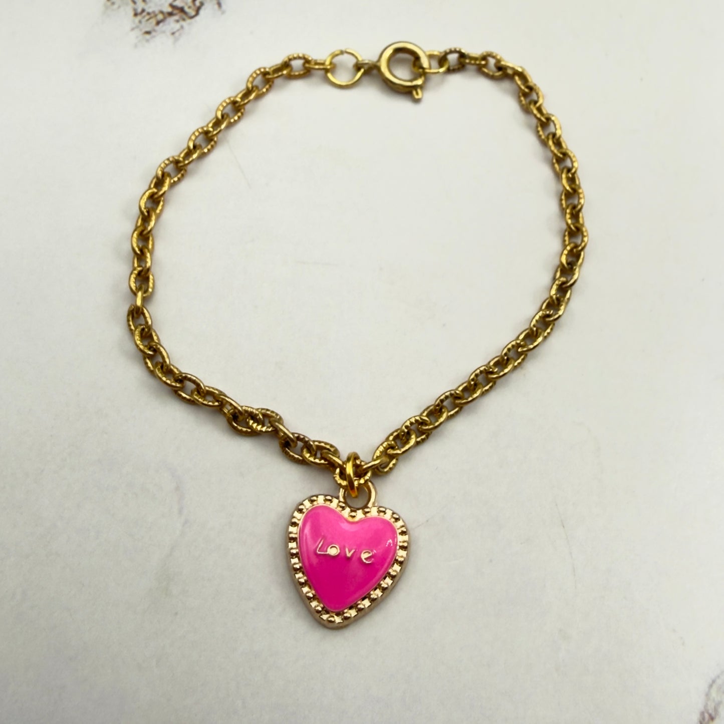 Pink LOVE Heart Charm Gold Chain Doll Necklace • 18 Inch Fashion Doll Jewelry