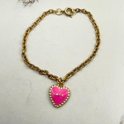 Pink LOVE Heart Charm Gold Chain Doll Necklace • 18 Inch Fashion Doll Jewelry