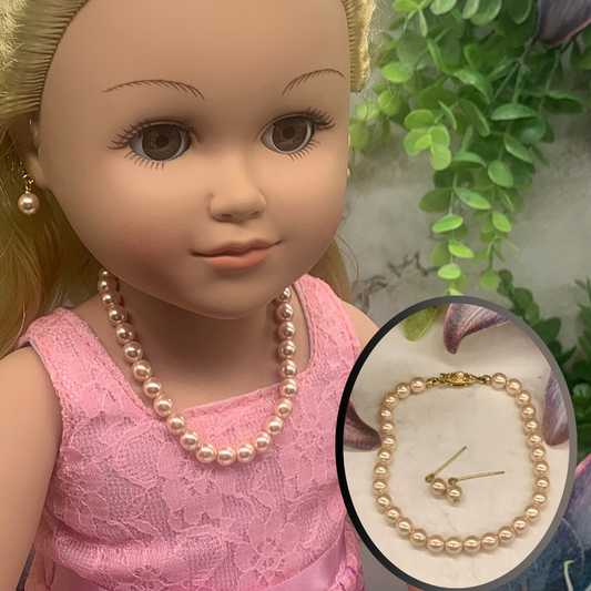 Light Pink Pearl Doll Necklace Earrings Set • 18 Inch Fashion Doll Jewelry