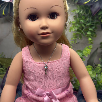 AB Rhinestone Flower Pendant Doll Necklace & Earrings Set• 18 Inch Fashion Doll Jewelry