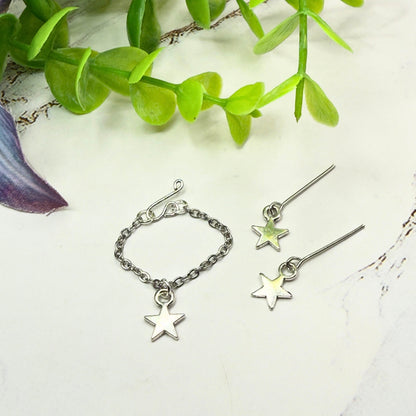 Silver Star Charm Doll Necklace & Earrings Set for 16 Inch Fashion Doll