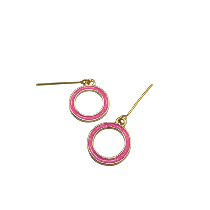 Vibrant Pink Enamel Inlay Gold Hoop Circle Dangle Doll Earrings • 18 Inch Fashion Doll Jewelry