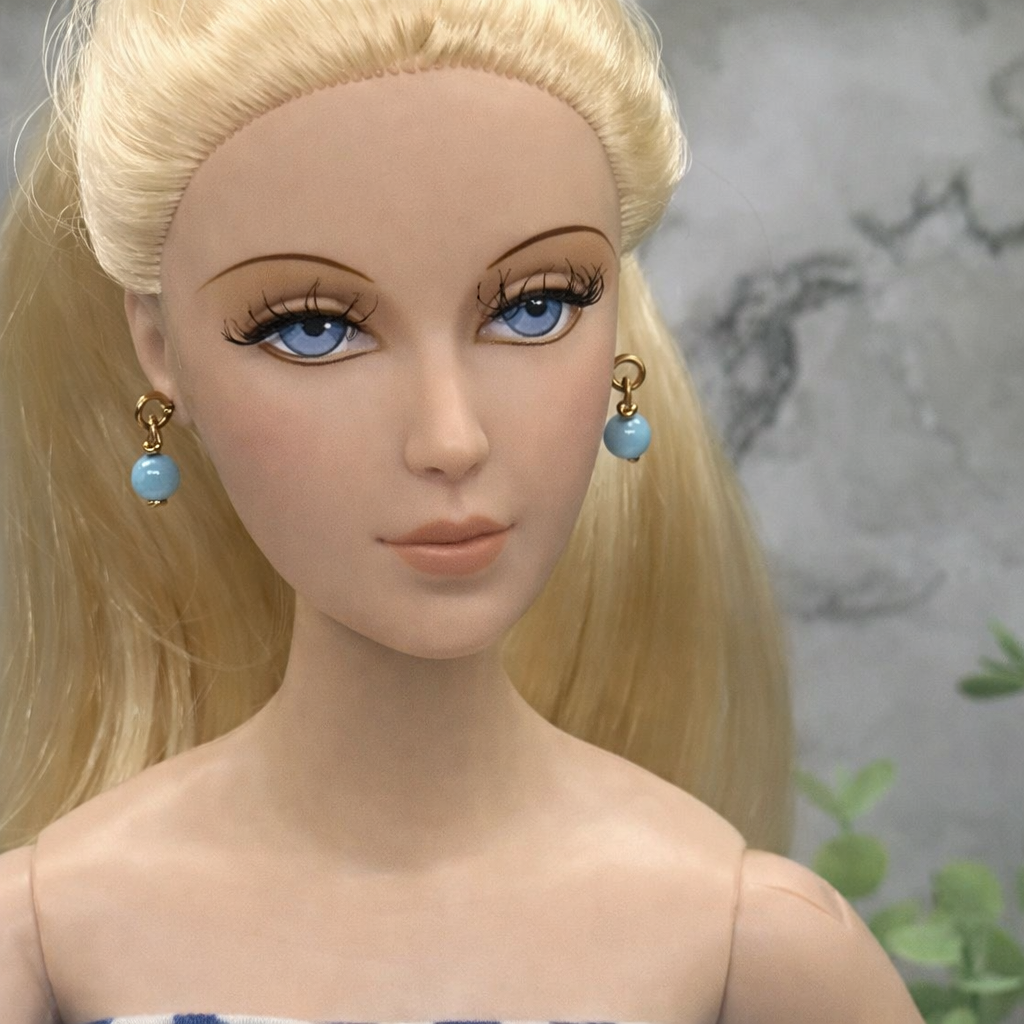 Turquoise Blue Glass Drop Dangle Doll Earrings • 16 Inch Fashion Doll Jewelry