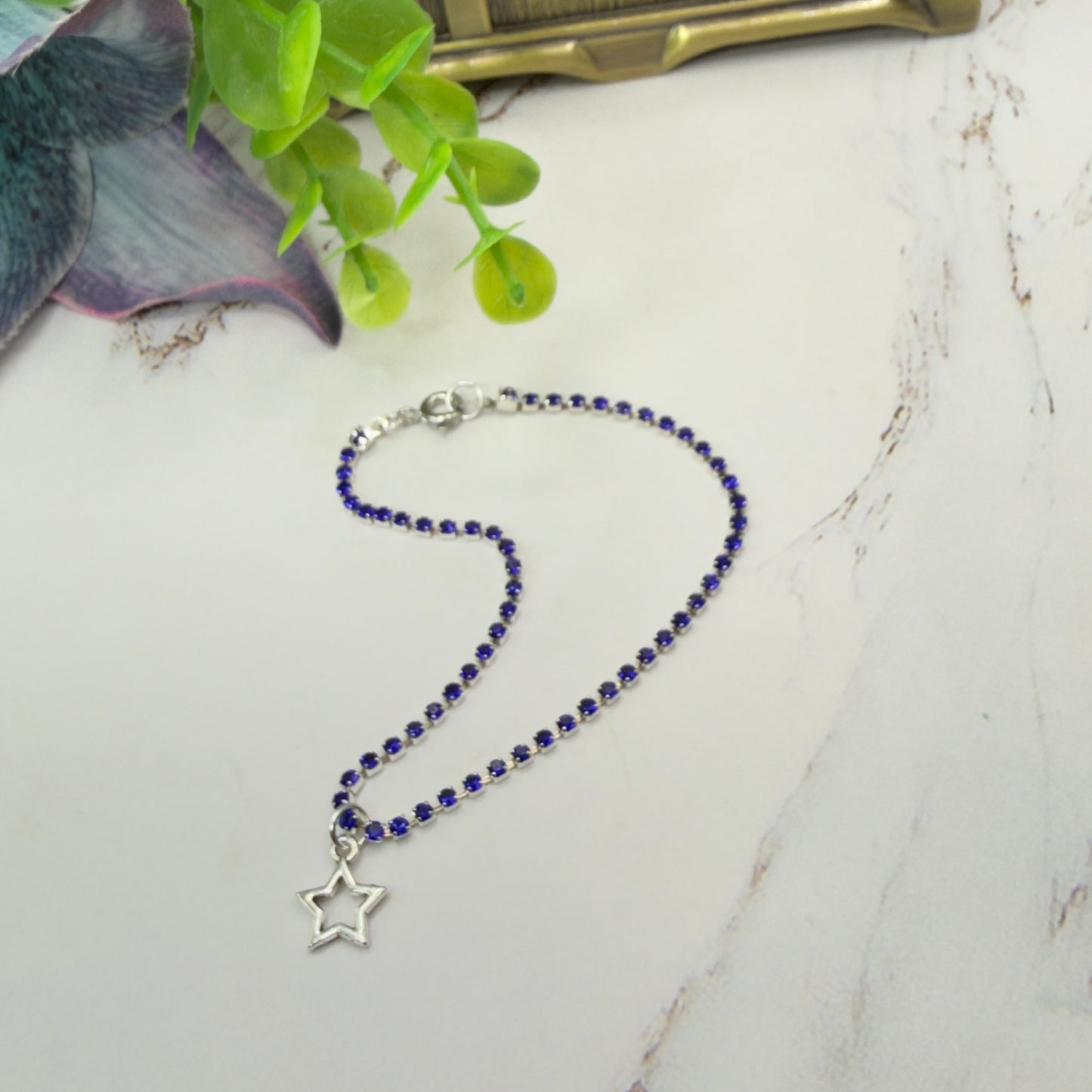 Blue Rhinestone Silver Star Charm Doll Necklace for 18 Inch Fashion Doll