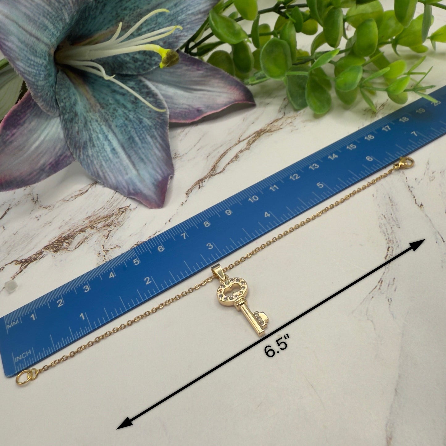 Gold Key Rhinestone Accent Pendant Doll Necklace • 18 Inch Fashion Doll Jewelry