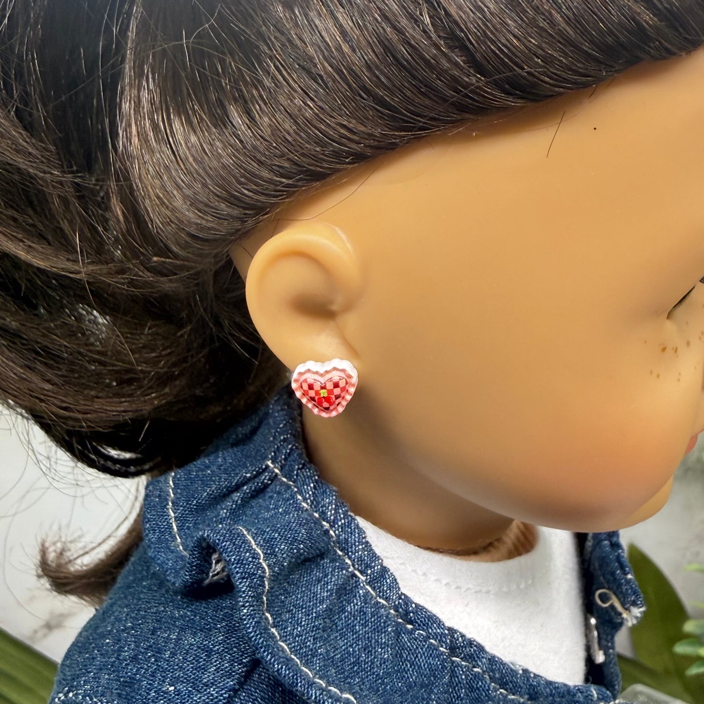 Pink Coral Lattice Design Heart Post Doll Earrings • 2mm Post for 18 Inch Fashion Doll