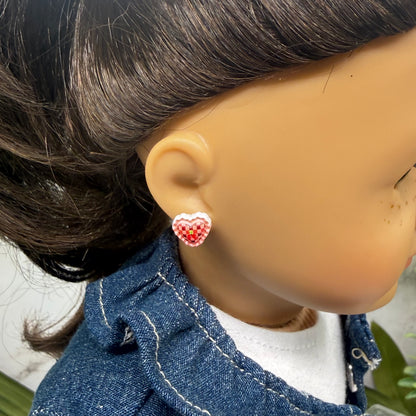 Pink Coral Lattice Design Heart Post Doll Earrings • 2mm Post for 18 Inch Fashion Doll