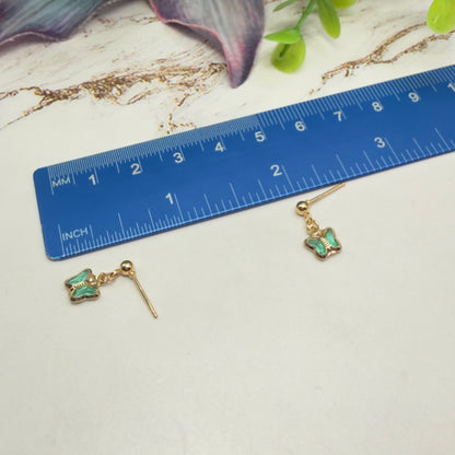 Teal Dangle Butterfly Charm Gold Post Doll Earrings • 18 Inch Fashion Doll Jewelry