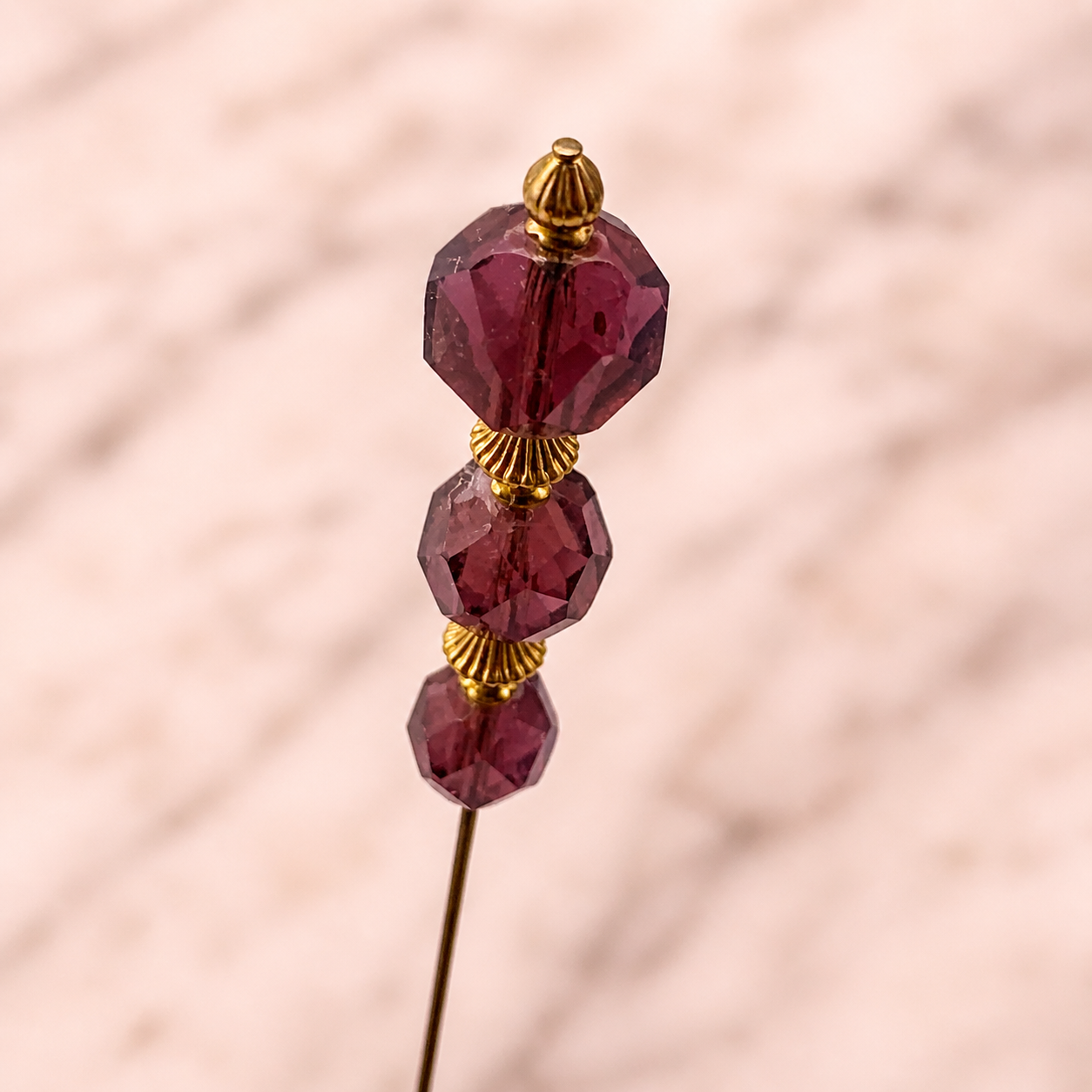 Purple Amethyst Glass Crystal Bead Gold Accents • 8” • Hatpin - Stick Pin